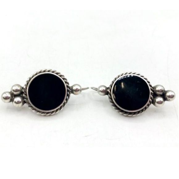 TAXCO Sterling Silver Onyx Drop Earrings - Picture 3 of 8